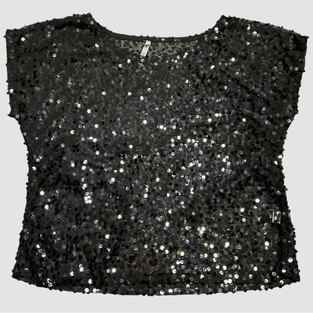 Lace Sequin Black Women's Top